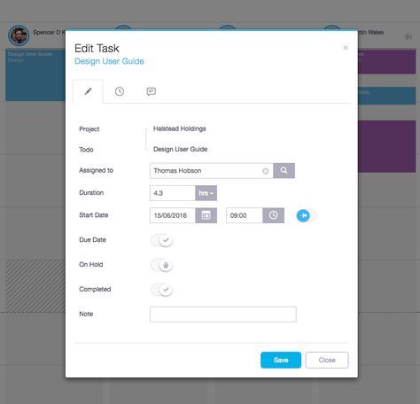 A good example of a modal. Editing a task is self-contained, and is not the main job to be done for the user at this stage.