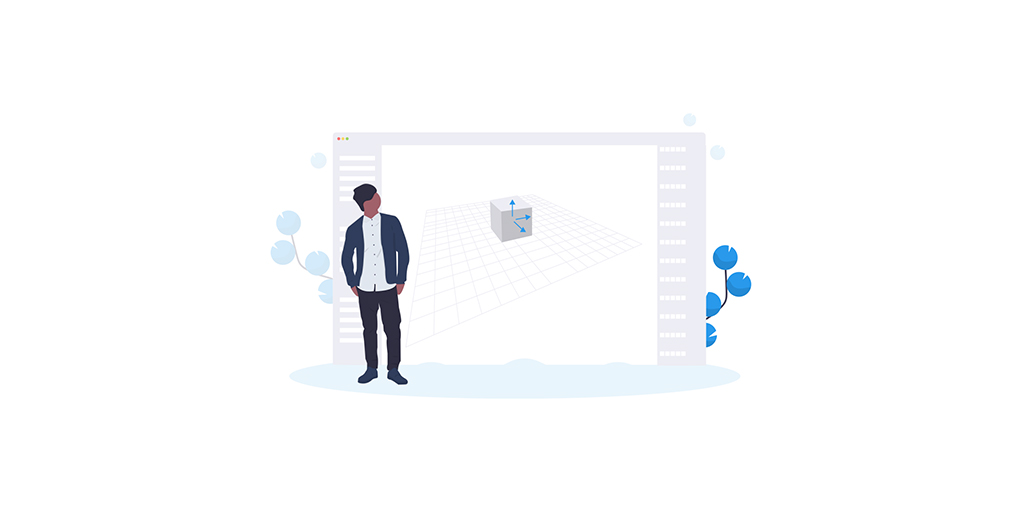 A man standing in front of a desktop 3d printing application.