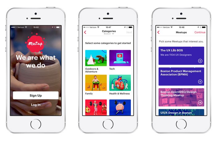 meetup sign up screens