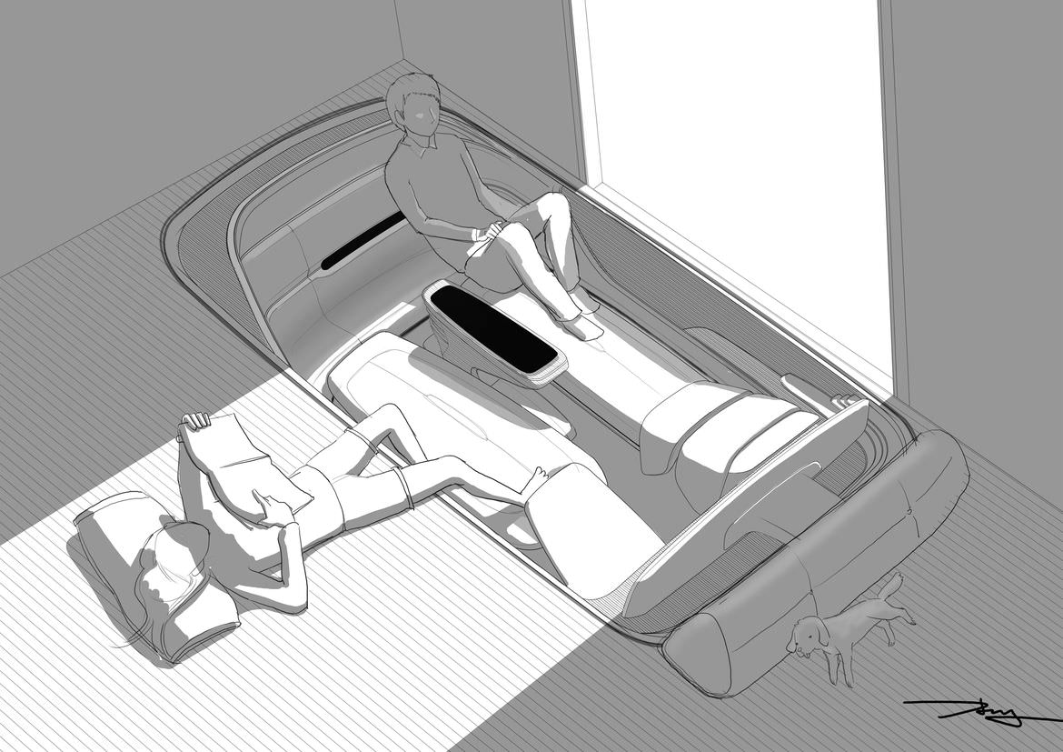 Illustration of Hyundia's idea of having the car be part of the home