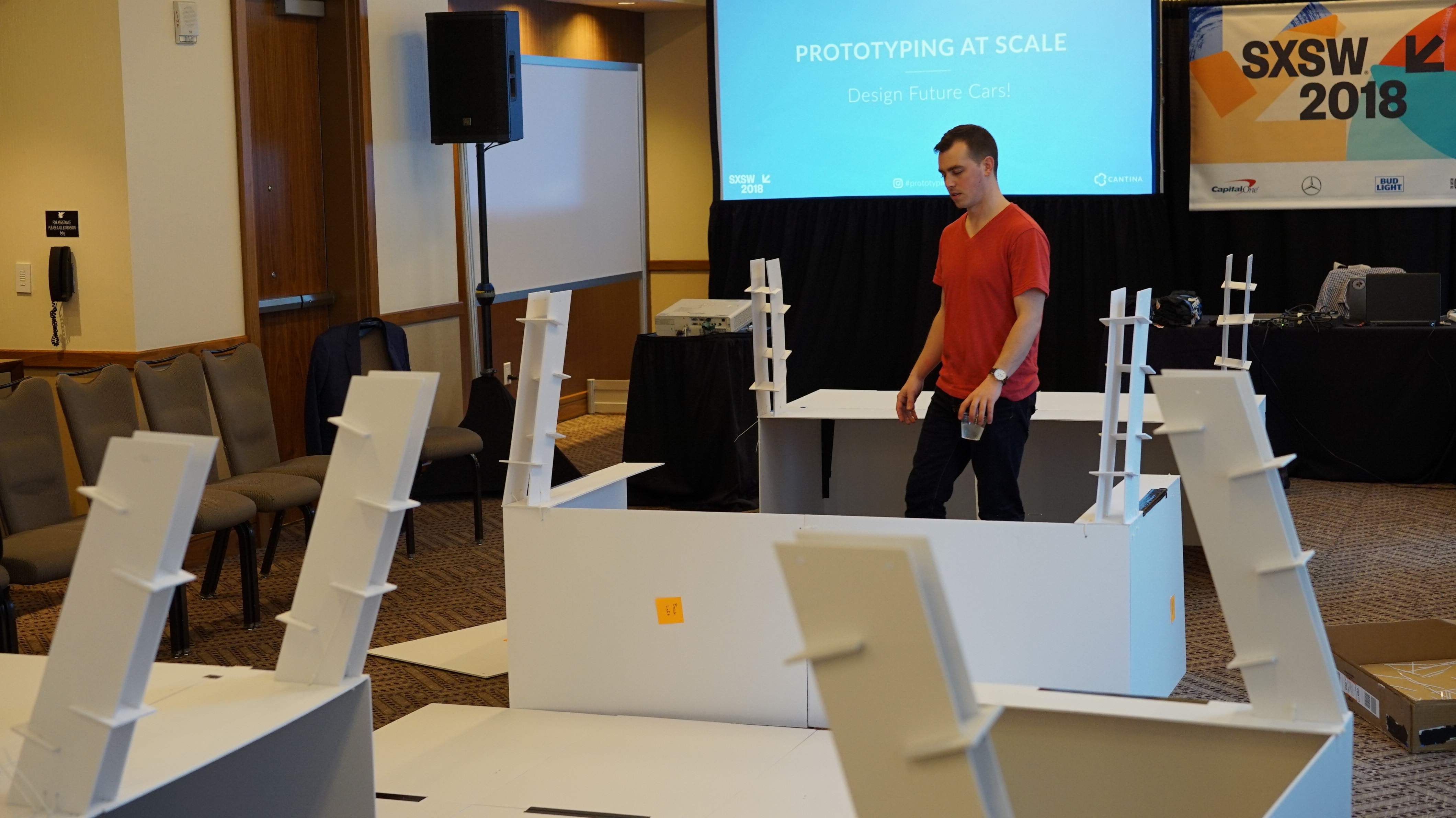 Setting up cardboard cars for the workshop