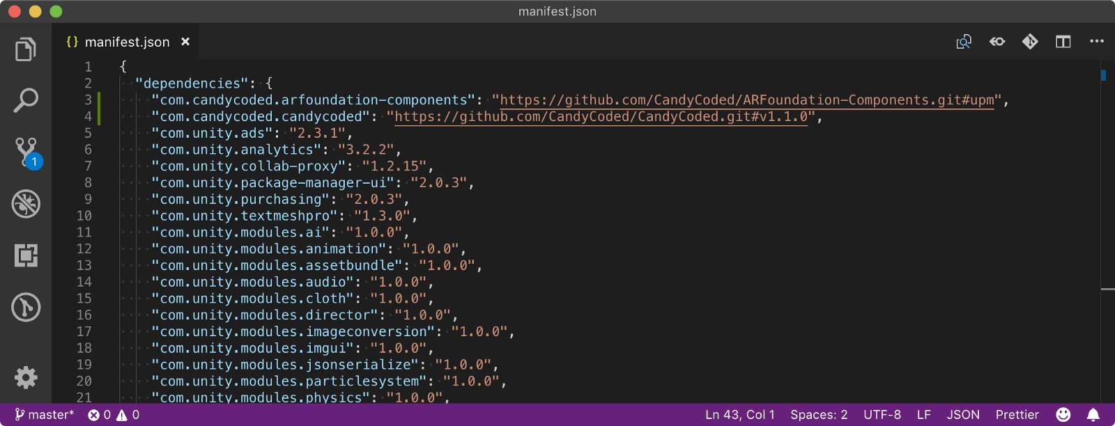 Screenshot of the manifest file