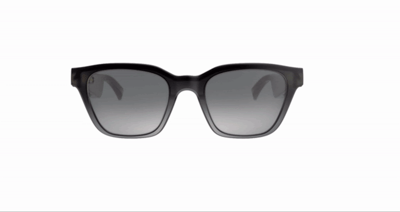 Bose Frames enabled with AR spinning in space showing sound waves coming from glasses bows