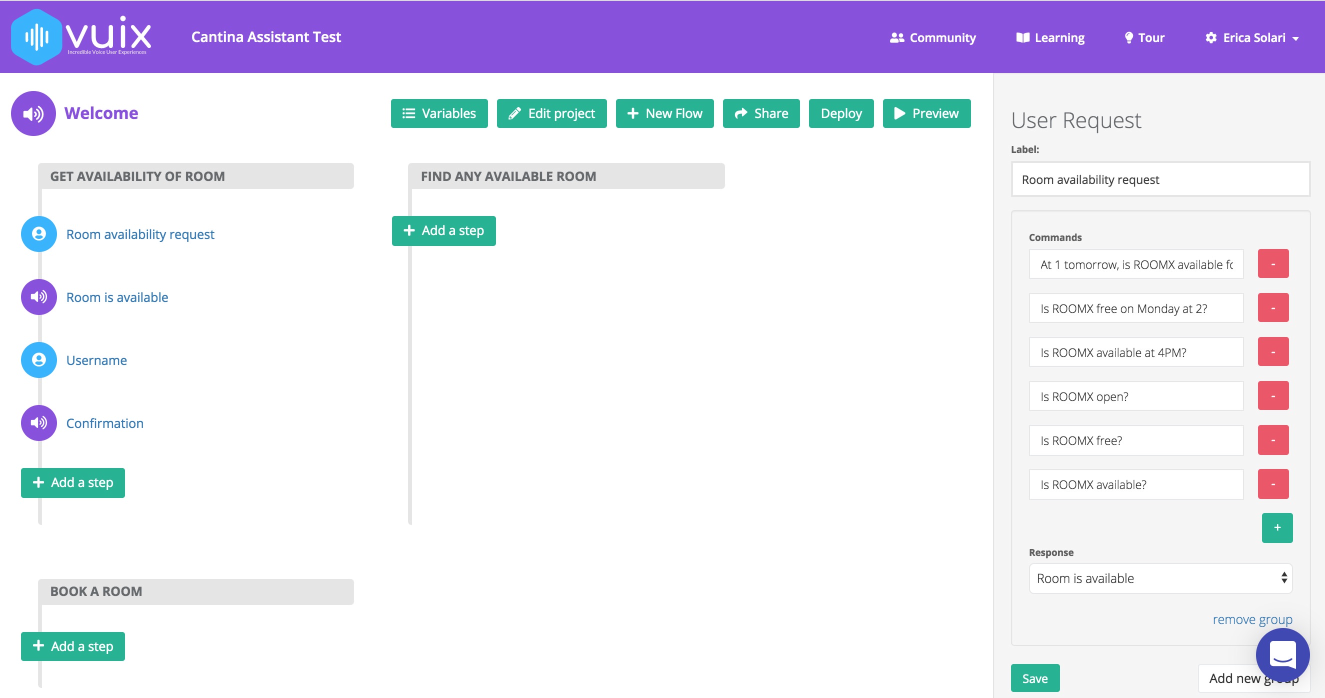 Screenshot of VUIX logic interface using voice or choice commands flow