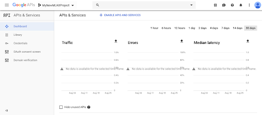 Google Cloud API Dashboard Screen with split light grey background