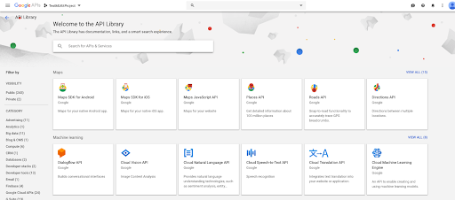 Google Cloud API Product Page Screen with split light grey background
