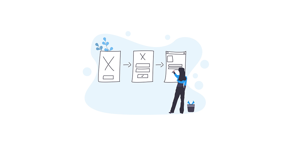 A photo of a person creating a paper prototype for a digital application.