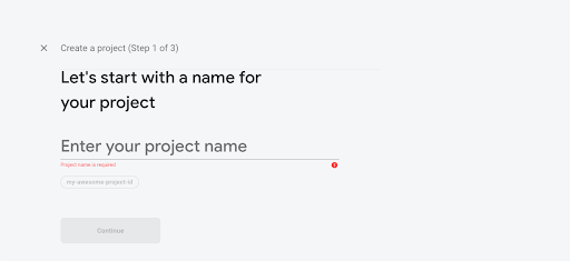 Project Wizard - Project Name screen with light grey background