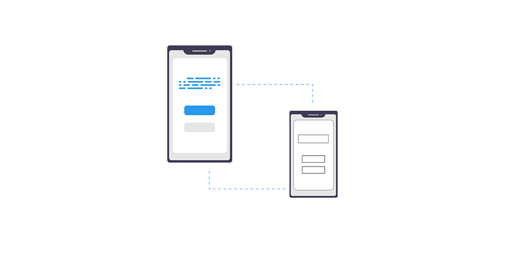 Two phone screens, one shows a high fidelity prototype and the other a low fidelity prototype.