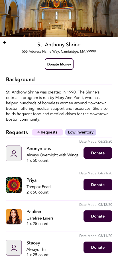 Wireframe with Donee Details