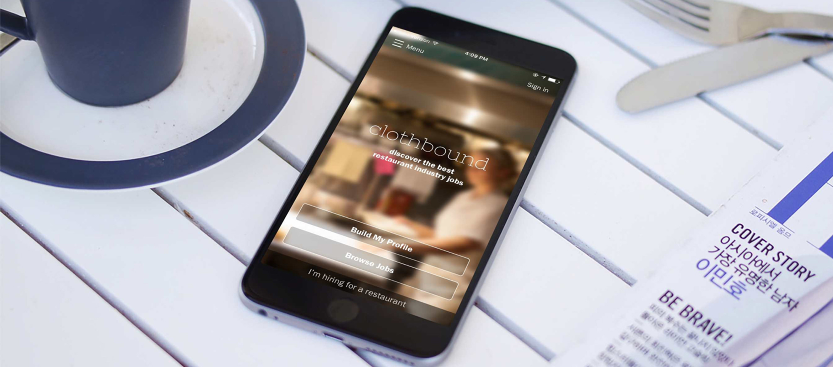 Clothbound app on a table