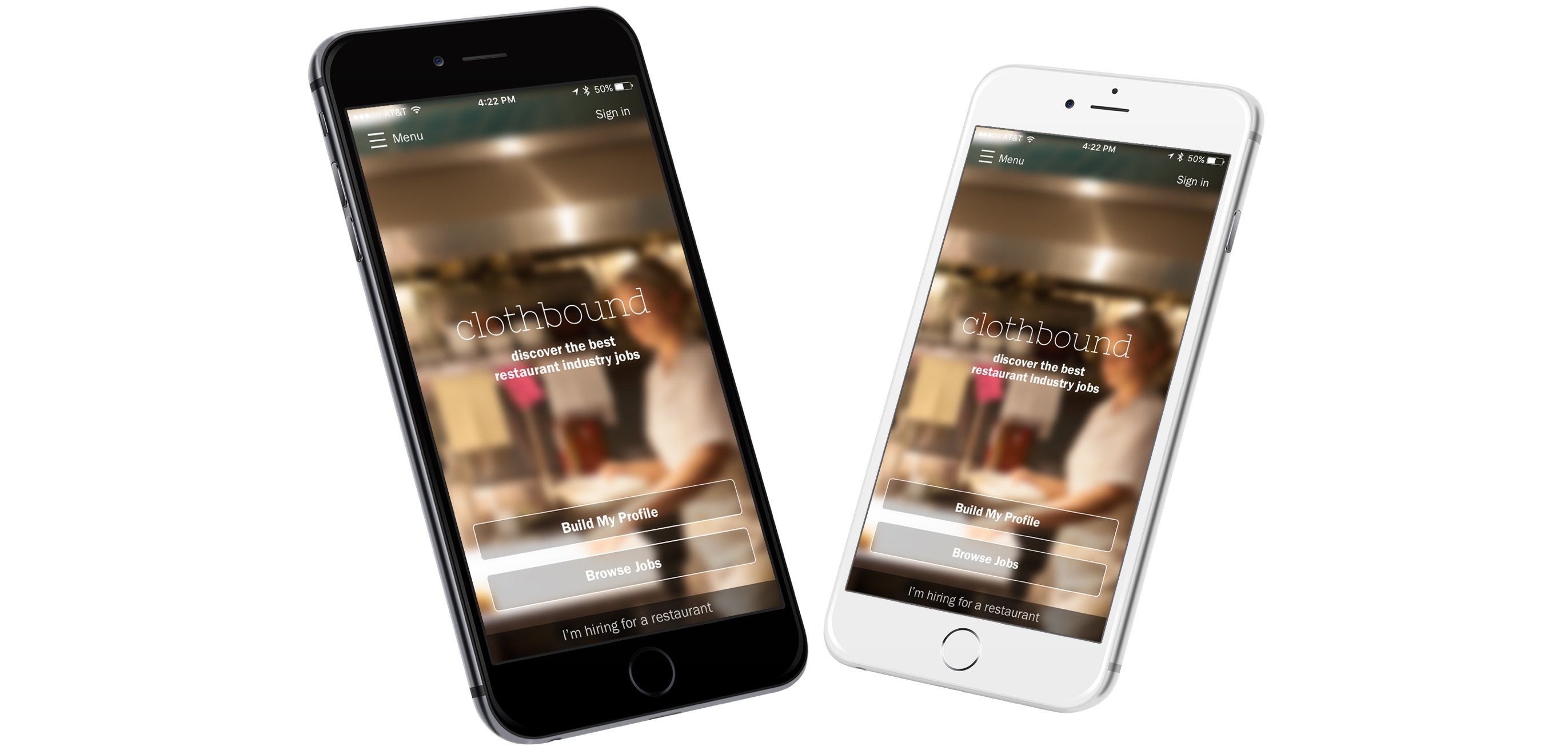 Clothbound app on two iPhones