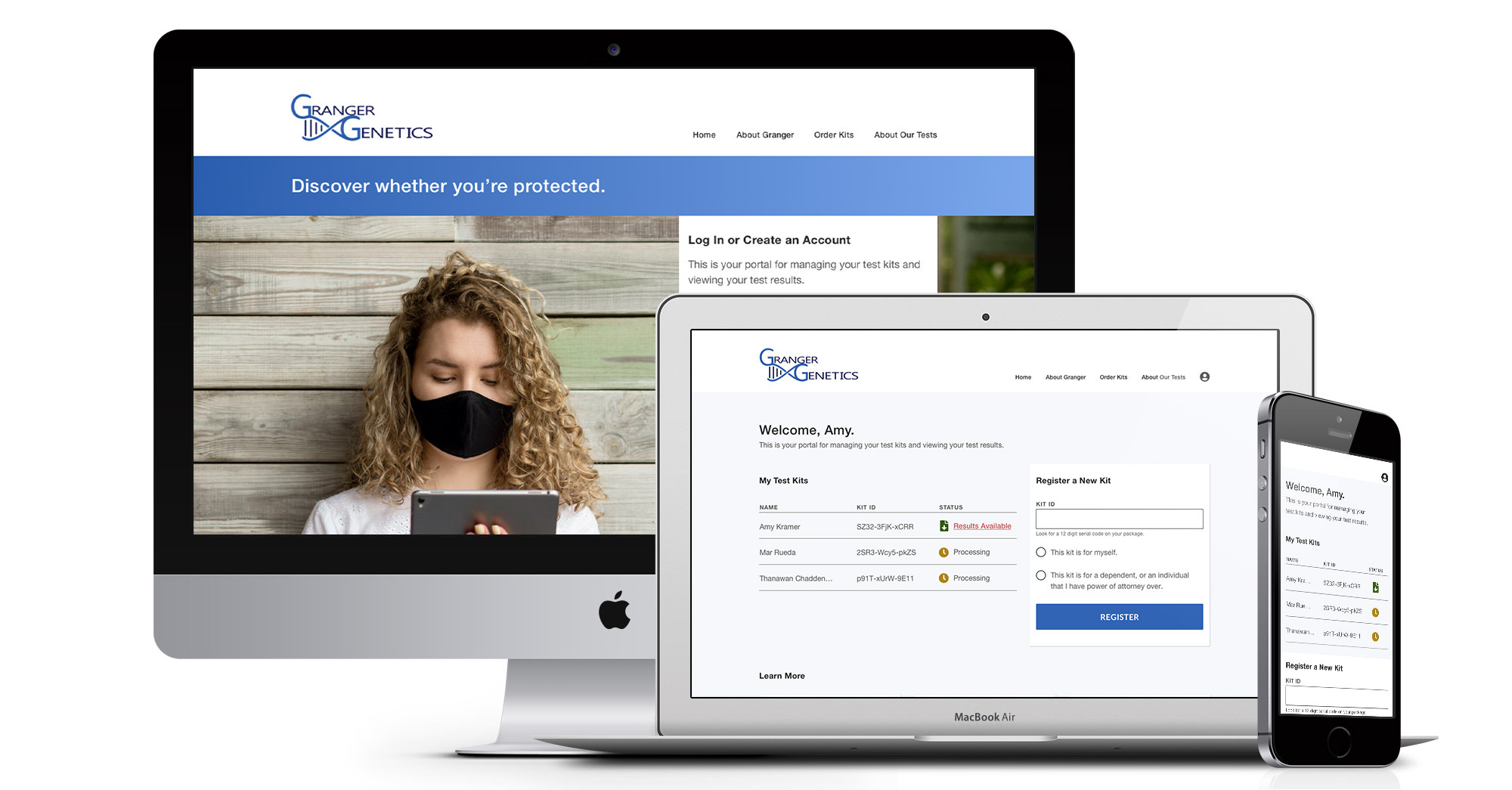 Granger Genetics website on various screens