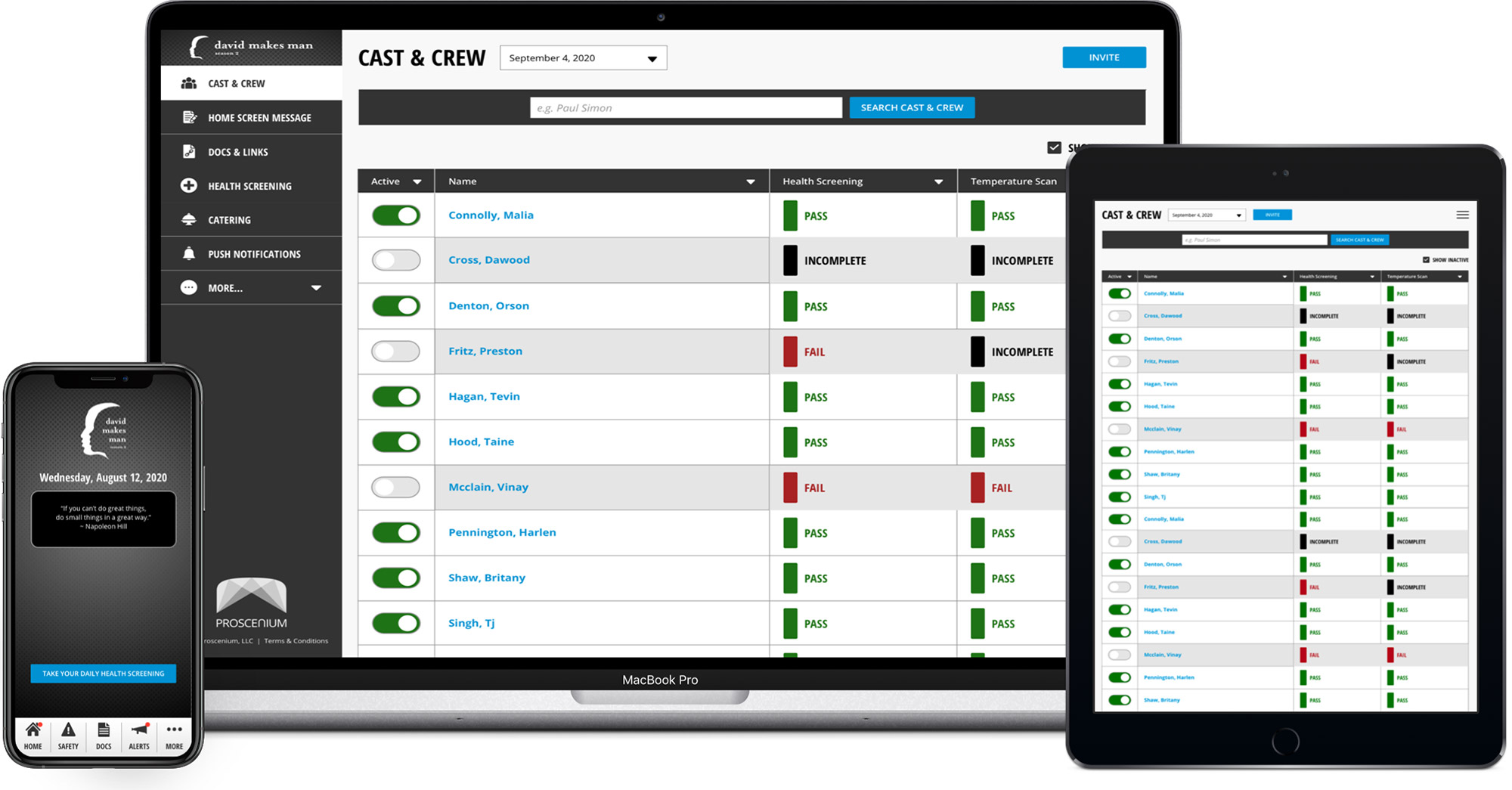 Proscenium website on various screens